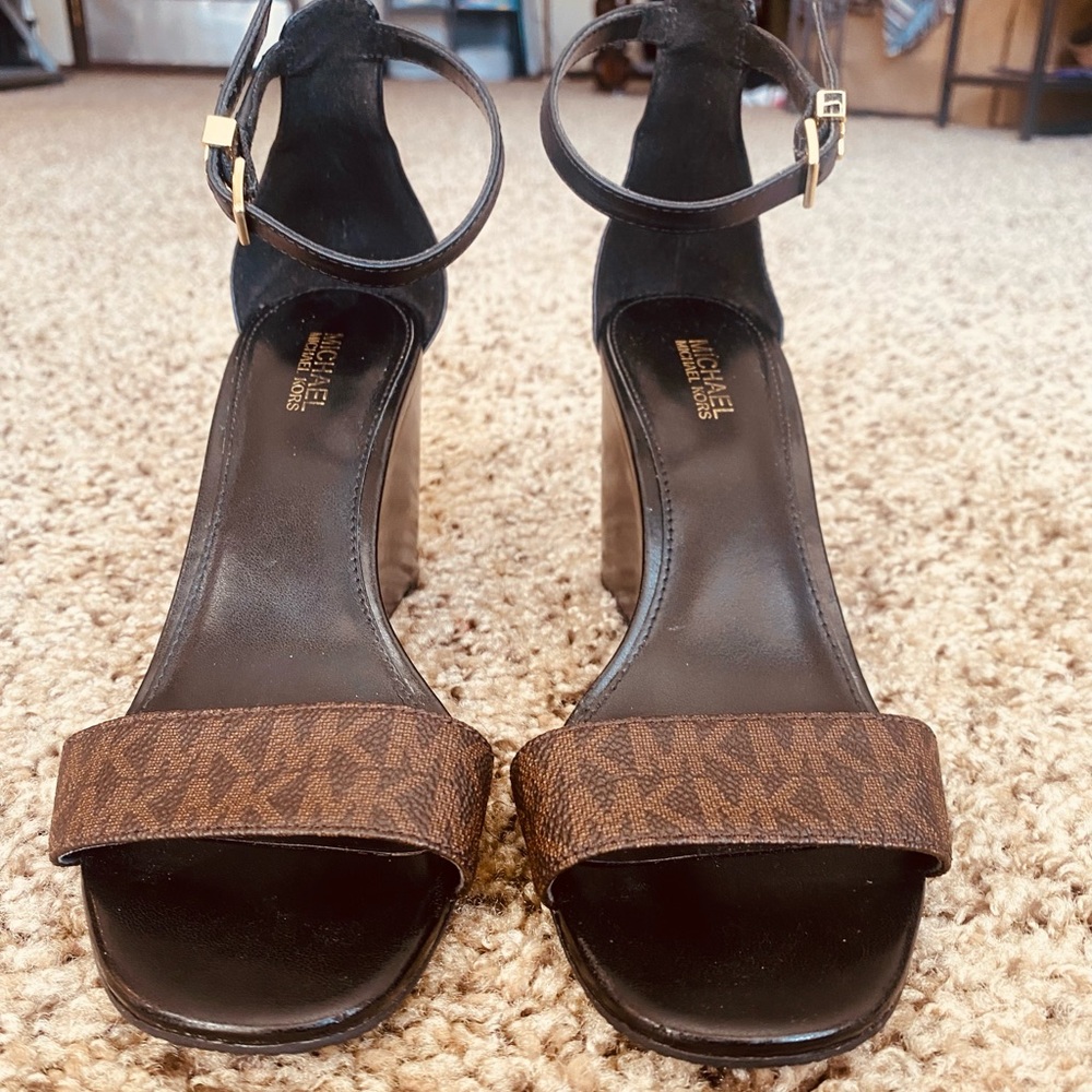 Brown Logo and Leather Wedge Sandals